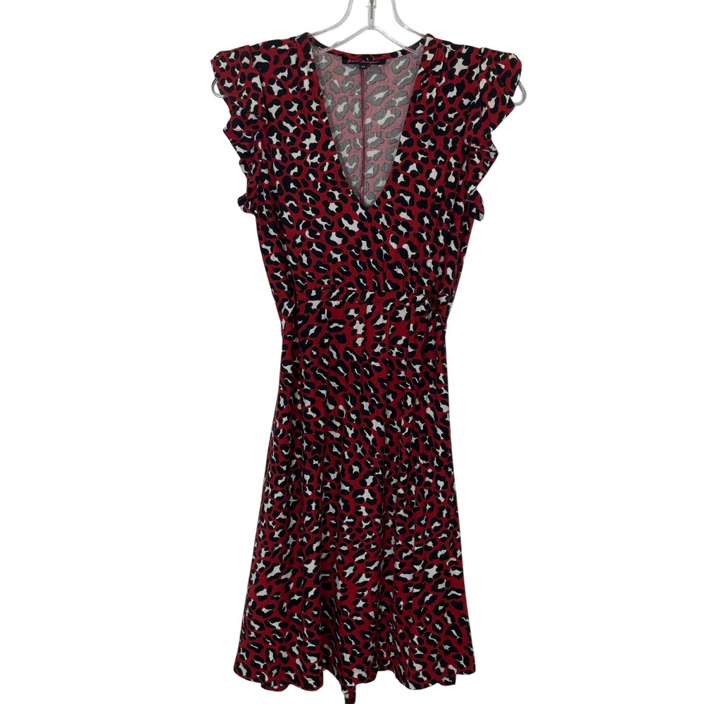 Betsey Johnson Vintage Y2K Dress 2000's Red Leopard Ruffle Sleeve Fit & Flare M‎
